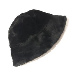 Vintage Black Faux Fur Bucket Hat Fully Lined Size L/ XL